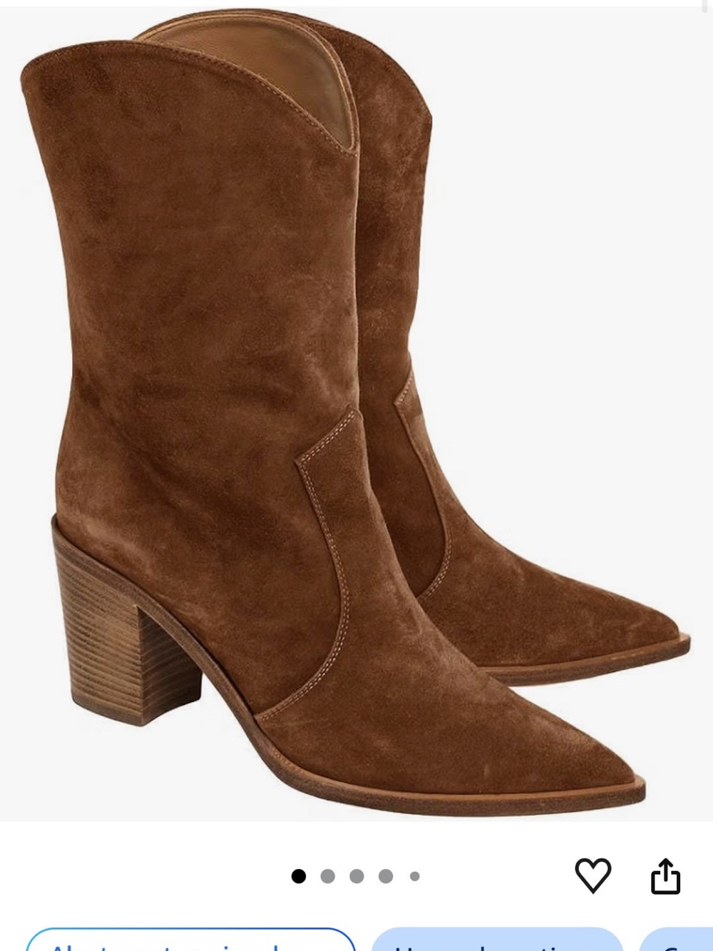 Dark Brown Suede Western Cowboy Boots | Size 8 | Pointed Toe | Block Heel